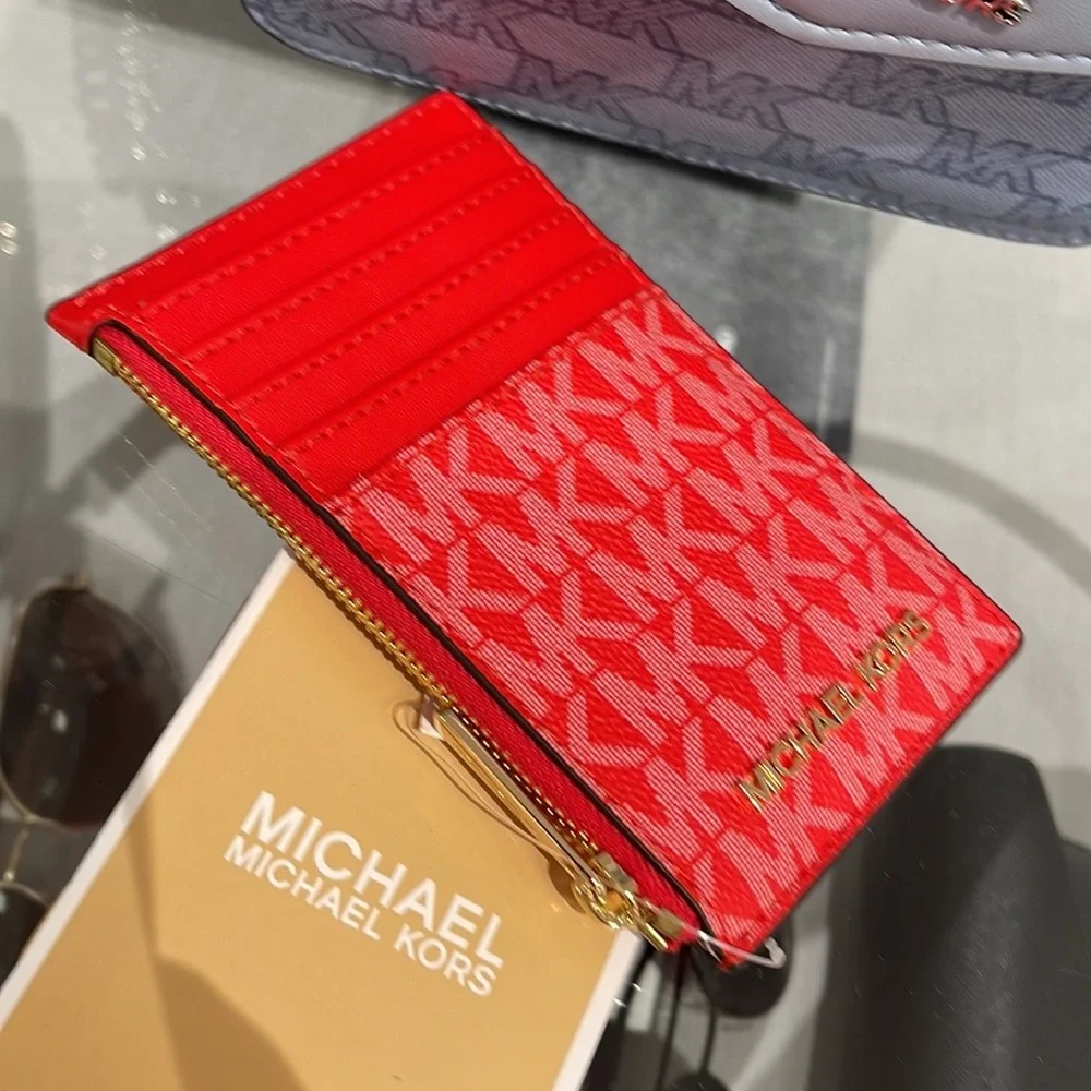 Michael Kors Jet Set Travel Medium Top Zip Card Case Wallet Dark Sangria  NWT